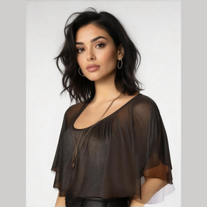 PAPAYA Slinky Black Blouse with attached Necklace Dressy Size S T36